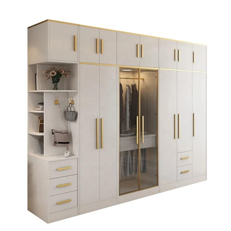 Chinese Manufacturers Supply Modern Durable Combination Golden Border baby Wardrobes Hotel home bedroom closet customized