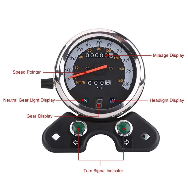 
DC 12V Motorcycle Instrument Dual Odometer Speedometer Meter Gauge with LED Indicator for GN125 
