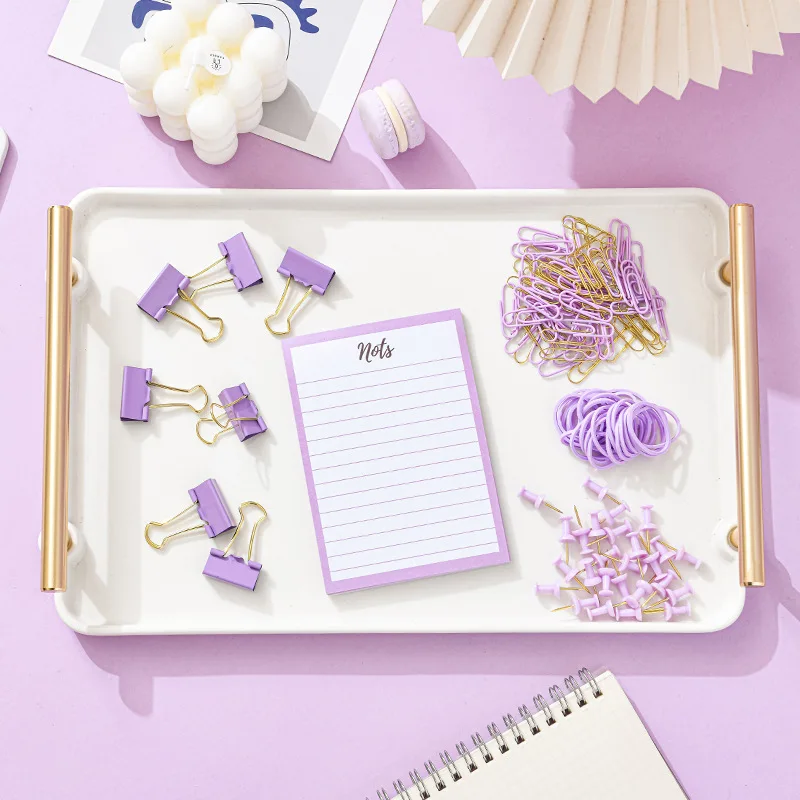 BEYOND Cute Gift Unicorn Metal Mini Rubber Band Binder Clip Paper Clip and Notepad Set for School Kids Stationery