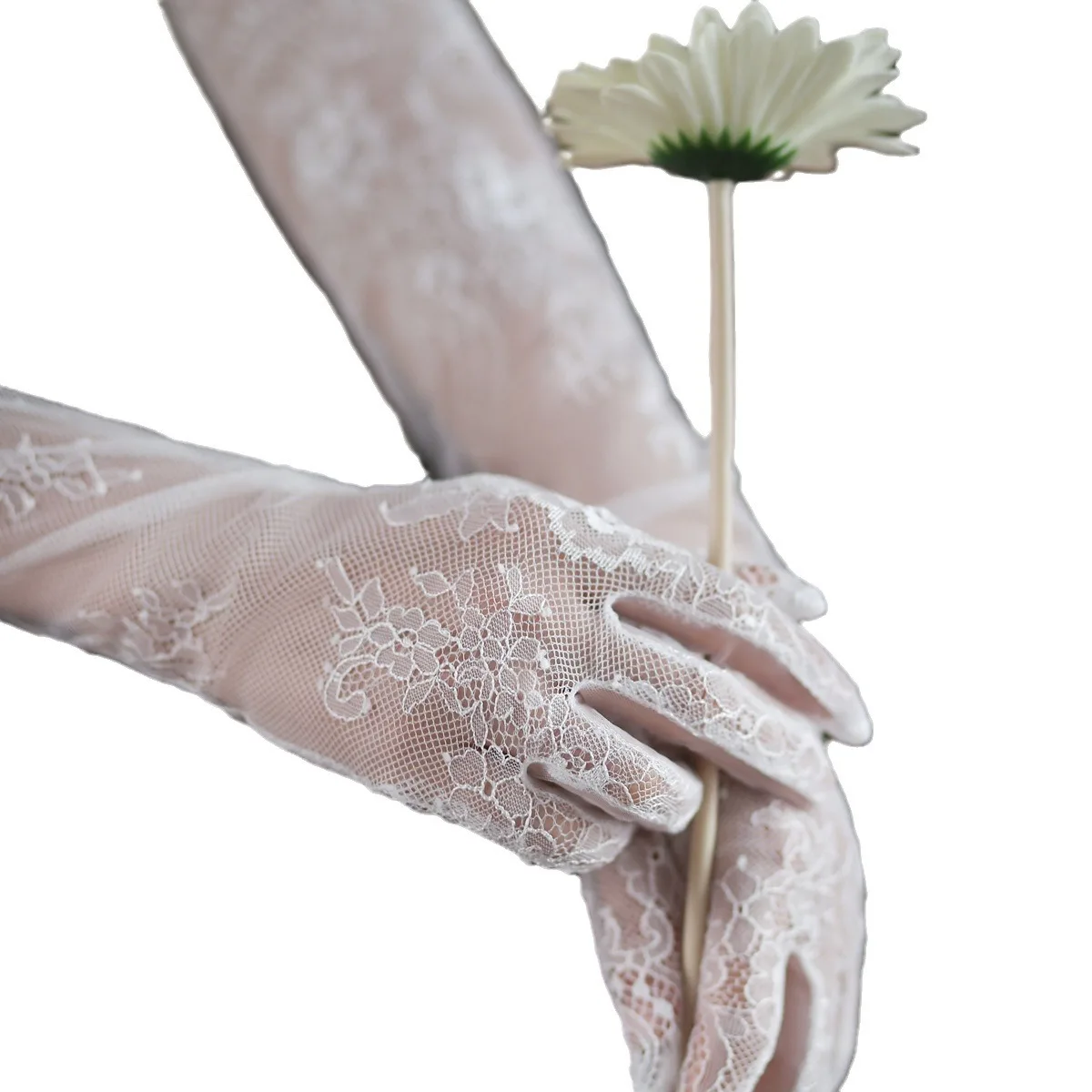 LUOXIN Custom Elegant Wedding Accessories Party Prom White Lace Tulle Long Bridal Gloves