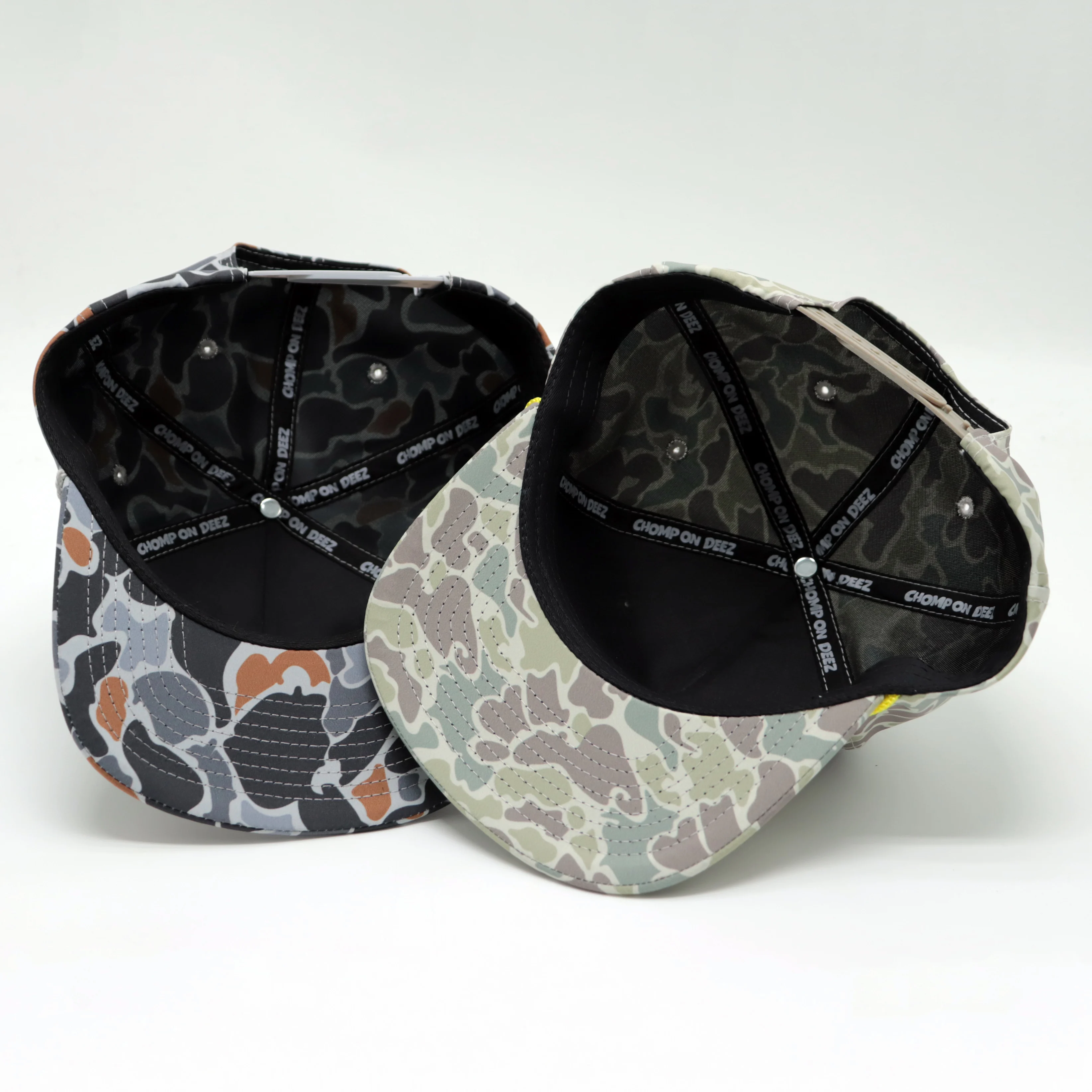 Custom Logo Vintage 5 Panel Rope Waterproof Quick Dry Nylon Camo Hats Flat Bill Brim Snapback Cap Outdoor Fishing Hip Hop Hat