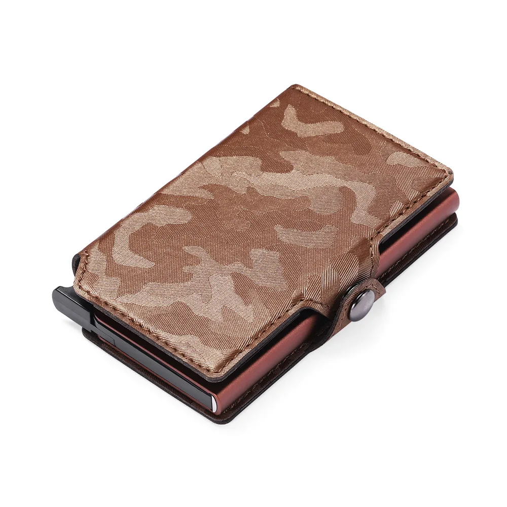 Wholesale Camouflage Pu Leather Push Button Wallet Case Automatic Pop up Rfid Blocking Credit Card Holder Billetera De Hombre