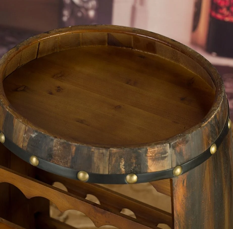 Retro Country Style Wine Barrel Shape Wine Bottles  Rack  Bar Table 20 Bottles Wooden Wine Display  Rack