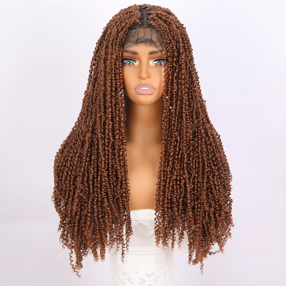 Black women weave full lace wig 24-inch goddess wavy locs crocheted braided hair soft artificial locs braided synthetic lace wig
