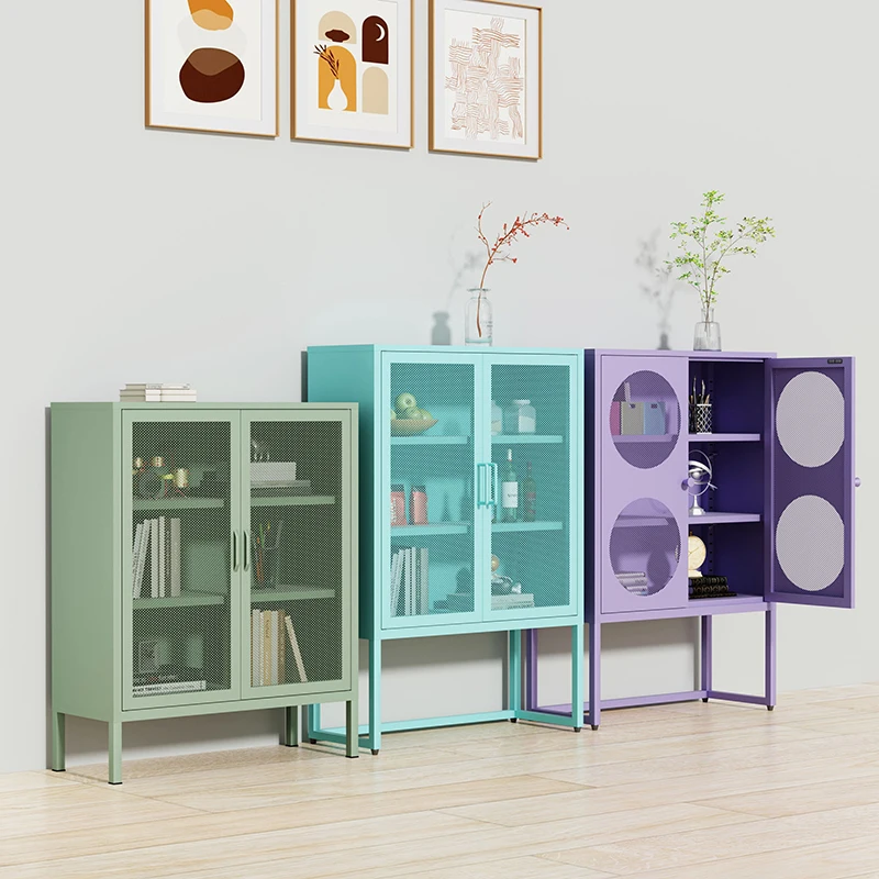 Wall-mounted metal storage cabinet bookcase home office white white bookcase for living room display cupboard with 2 mesh door