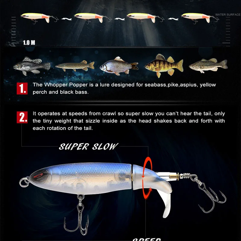 Whopper Popper 9cm/11cm/13cm Topwater Fishing Lure Artificial Bait Hard Plopper Soft Rotating Tail Fishing Tackle Geer
