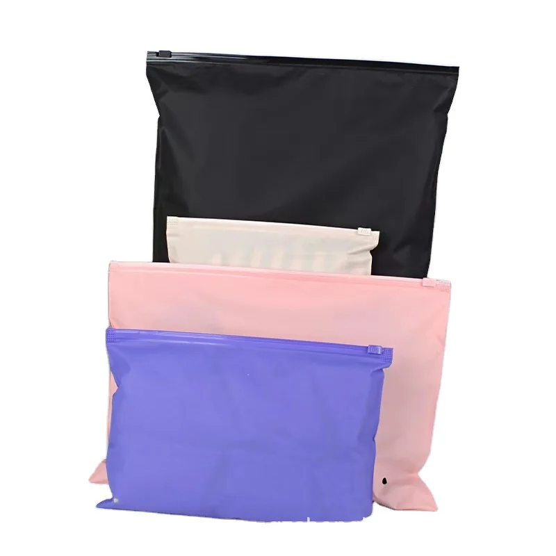 wholesale cpe color frosted zipper  opaque underwear clothing storage bag plastic packaging bag zipper bag