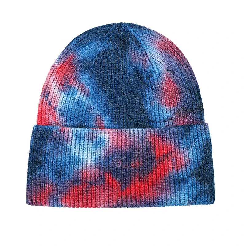 Women Tie Dye Solid Cuffed Beanie Custom Winter Knit Hat Dark Warm Skull Cap