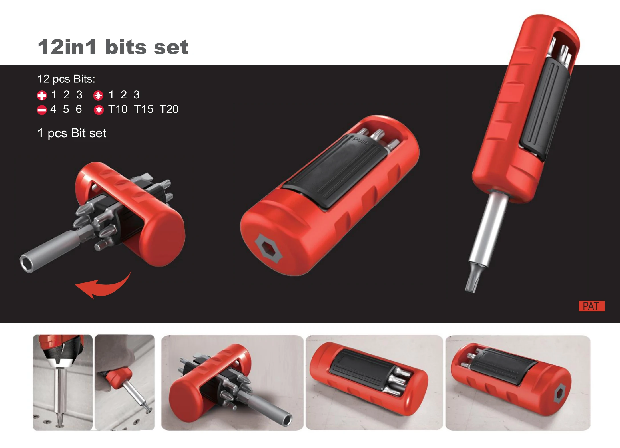 Portable 12 in 1 bits set CRV screw driver 25mm T10 T15 T20 bits kit yellow screwdriver set