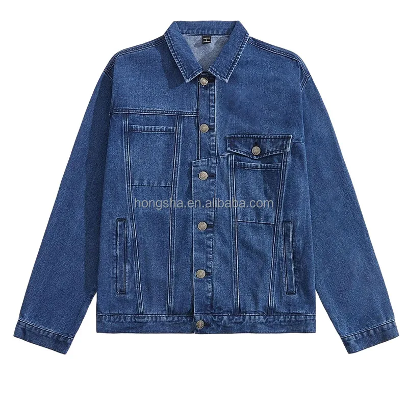 Wholesale Blank Mens Denim Jacket Casual Slant Pocket Blue Jean Jackets Men Single Breasted Denim Jeans Jacket For Men HSJ9899