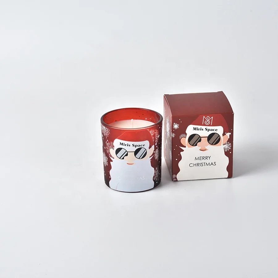 Christmas Scented Candles Soy Wax Custom Logo And Packaging Box Gift Set Candle With Santa And Elk Printed