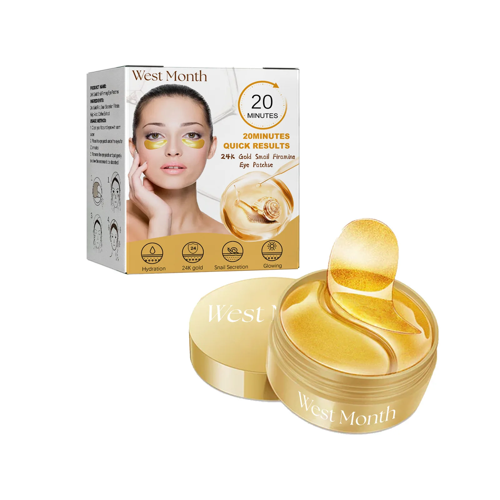 West&Month Eye Care Nourishing Anti Wrinkles Dark Circles Removal 24K Gold Snail Hydrogel Under Eye Patch