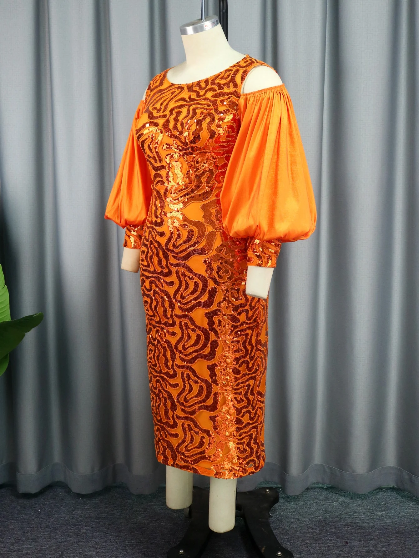 OUDINA One Shoulder Sleeveless Banquet Evening Ballgown Prom Sequin Dresses Women Party Dress