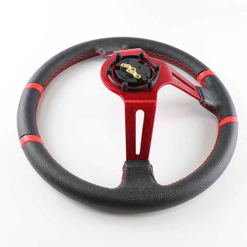 MOMO 14 350MM Steering Wheel Red PVC Artificial Leather NUBUCK Sports Racing Car For Toyota Honda Universal Horn Button