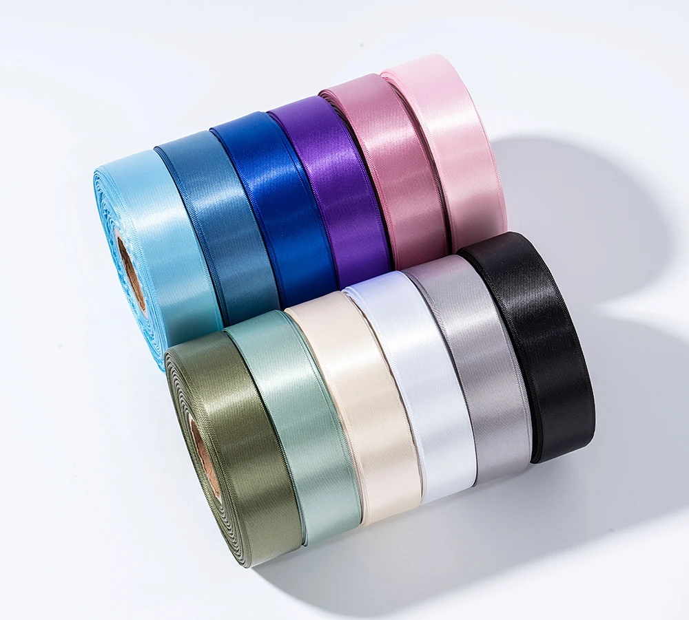 6mm-50mm single face recycle polyester satin ribbon wholesale color ribbon for decorating gift boxes packaging