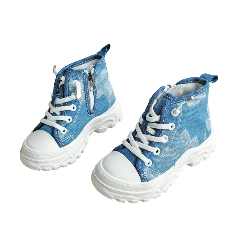 
2021 early spring kids ankle boots flat sole kids jeans pattern cool boots 