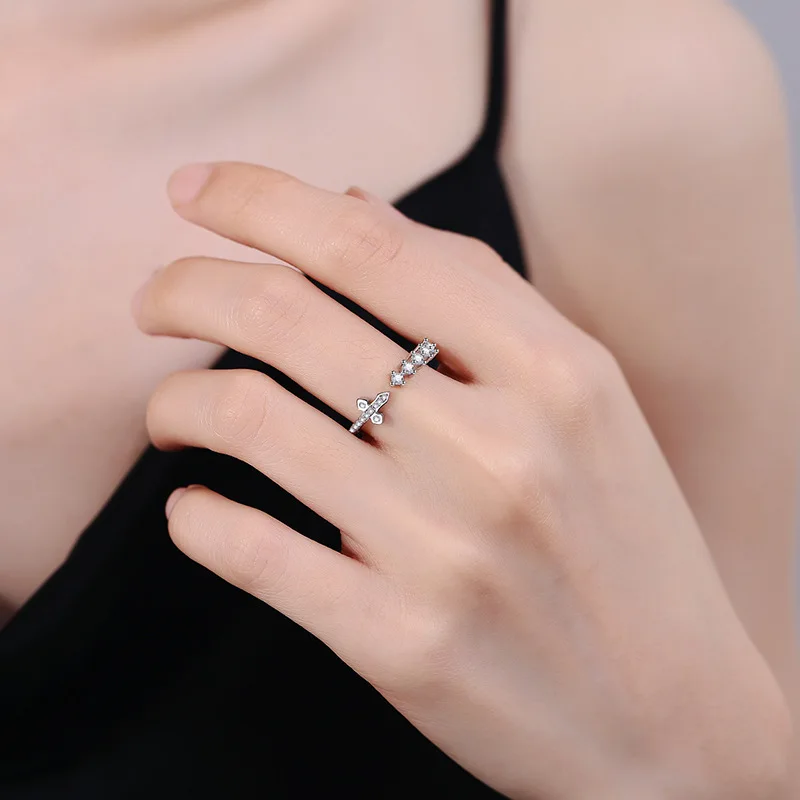 Anillo De Acero Inoxidable Full Diamond Zircon Sparkling Open Adjustable Ring Diamond Cross Love Surround Zircon Wedding Ring