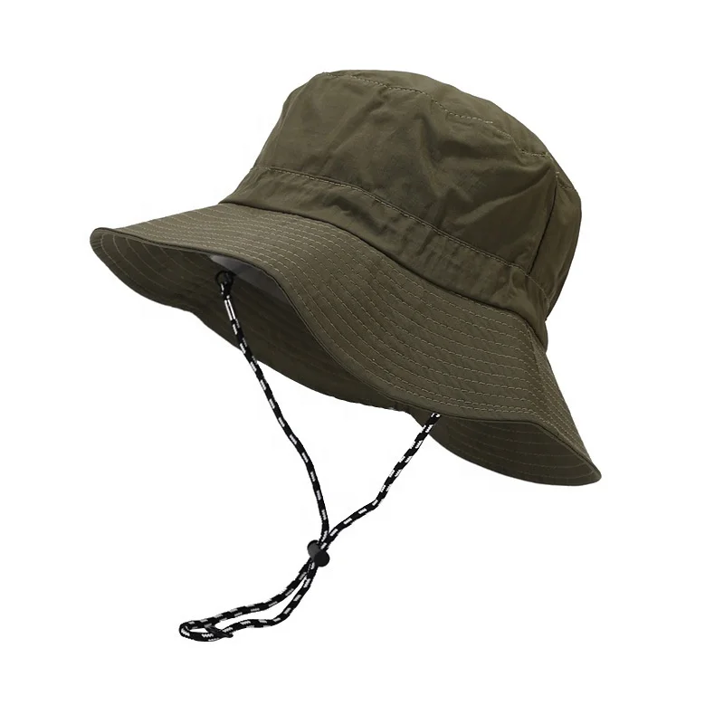 Khaki wide brim fisherman hat with string