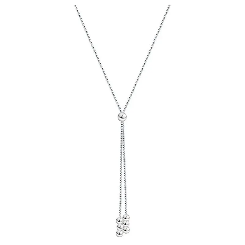 Minimalist Simple Geometric Round Ball Linear Lariat Tassel Y Slide Necklace For Women Teen 925 Sterling Silver Adjustable
