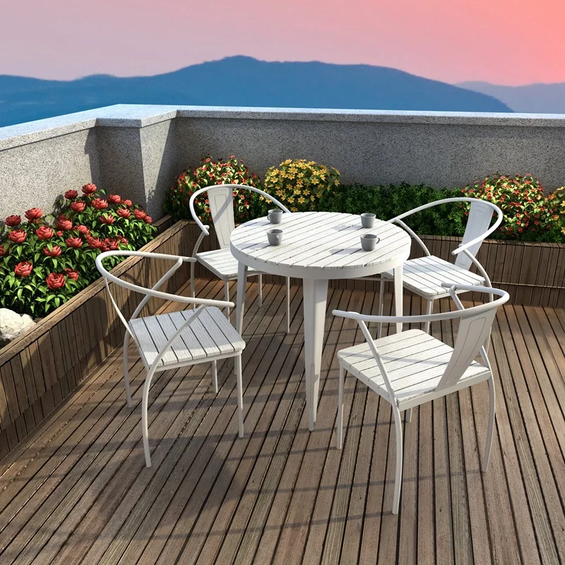 Courtyard Balcony Street Sun Protection And Rain Protection Plastic Wooden Table And Chair Set  Outdoor Furniture Table And Chai