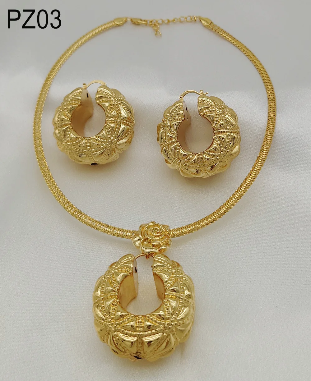New Design fashion Jewelry Sets for Women  Gold Plated earrings with perdant Dubai Jewelry African Bridal