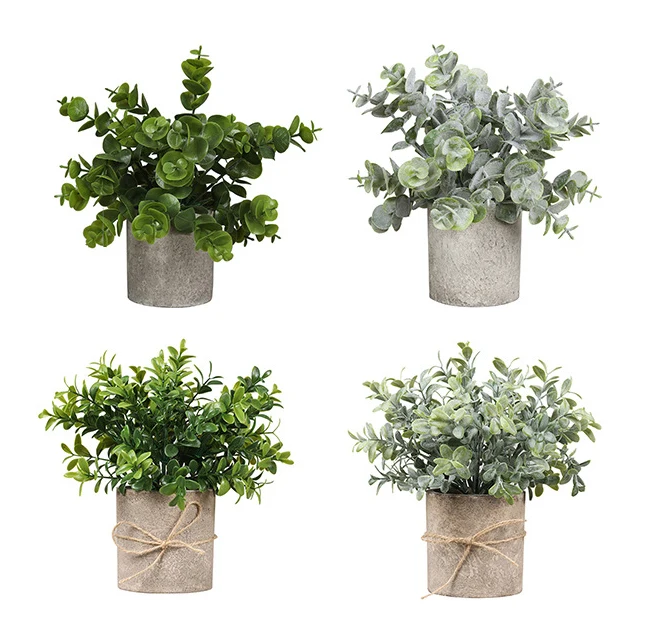 PT003-12 Wholesale Home Office Desktop Plastic Green Plant Potted Set Artificial Nandin Indoor Small Bonsai With Pulp Pot