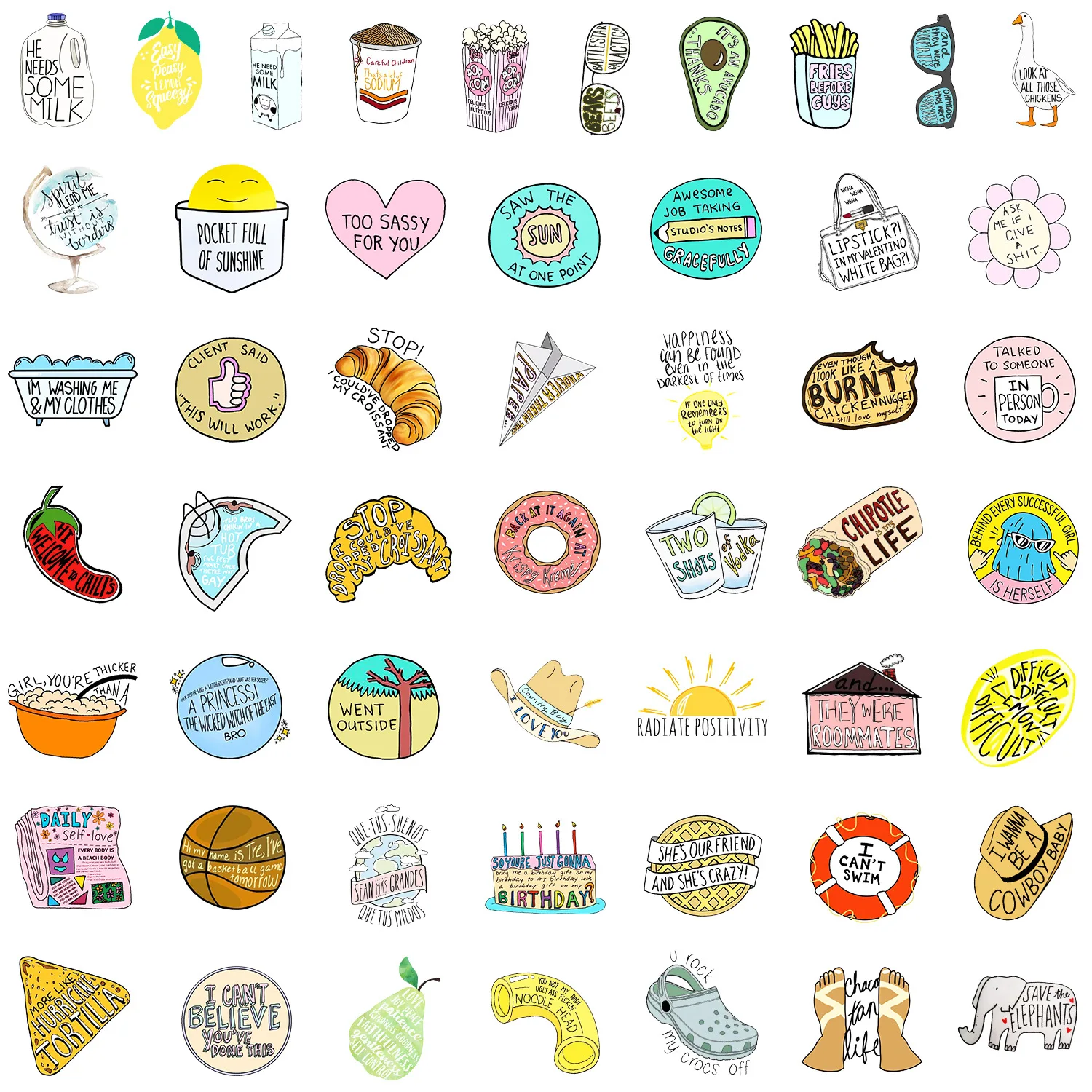 50Pcs English Phrase Graffiti Decorative Stickers Label For Luggage Laptop Guitar Scrapbook Skateboard Waterproof Sticker