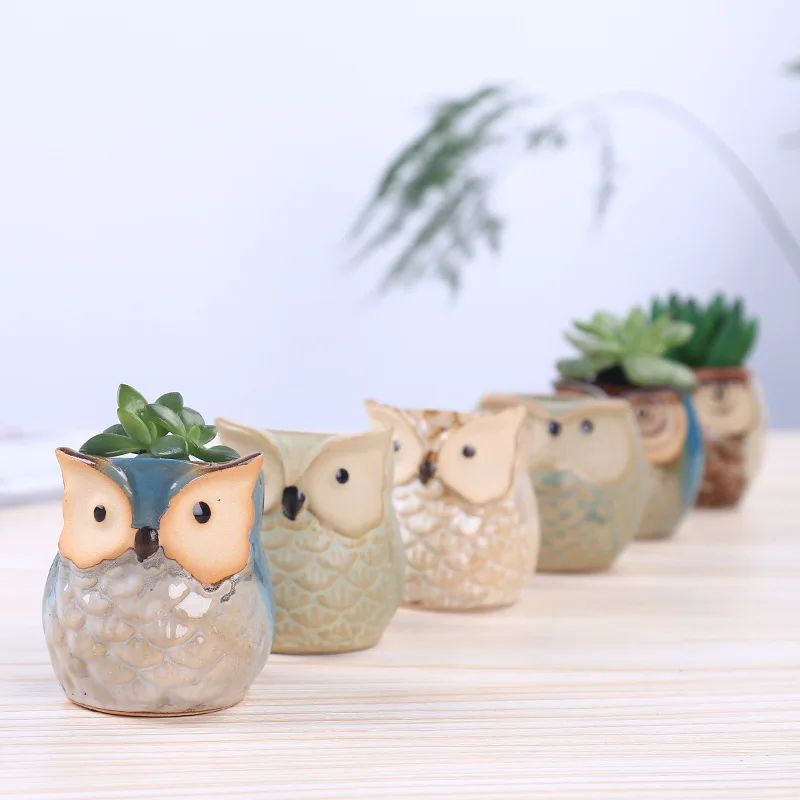 Home Office Decor Flower Pot Thumb Small Cartoon Plant Succulent Pots Ceramic Mini Owl Flower Pot