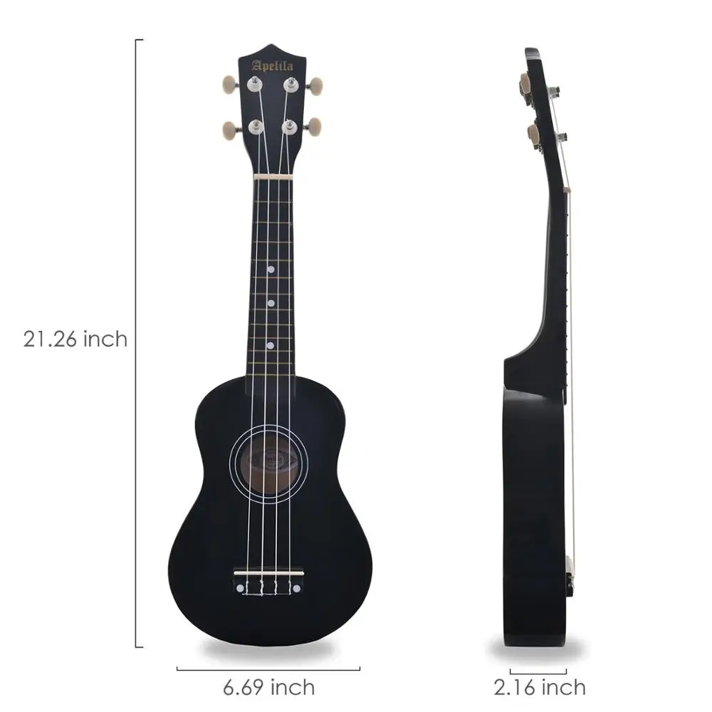 
black high quality lightweight 4 string soprano ukulele for children 
