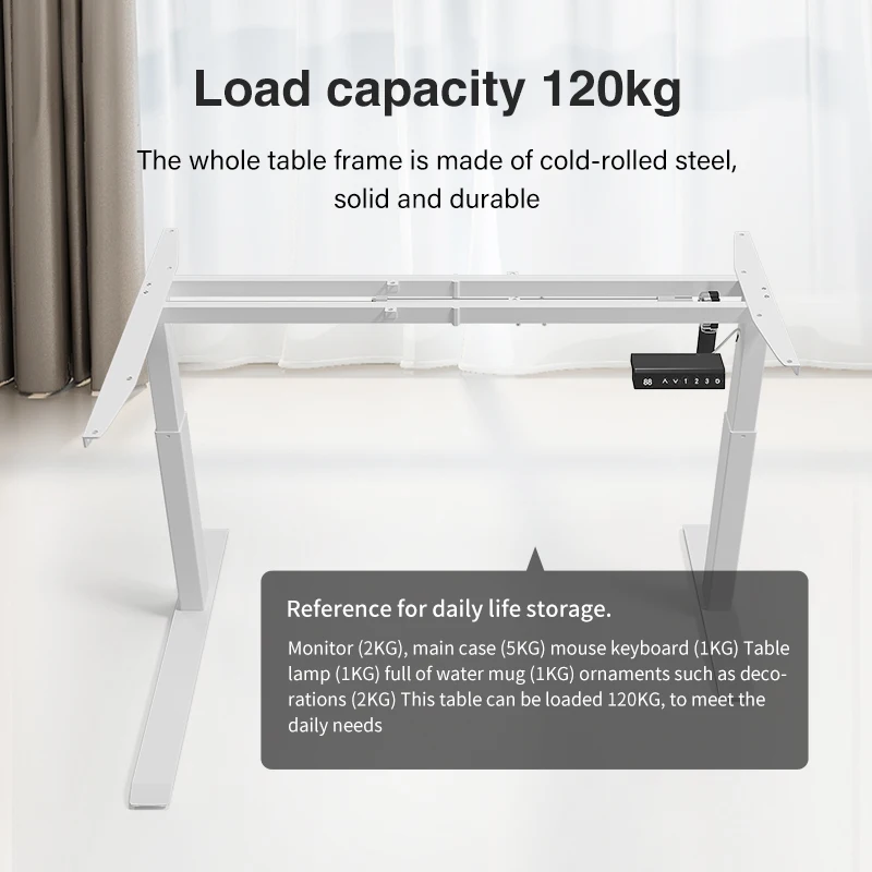 Office Electric  Motor Desk Sit And Standing Up Computer Lift Desk White Frame Adjustable Height