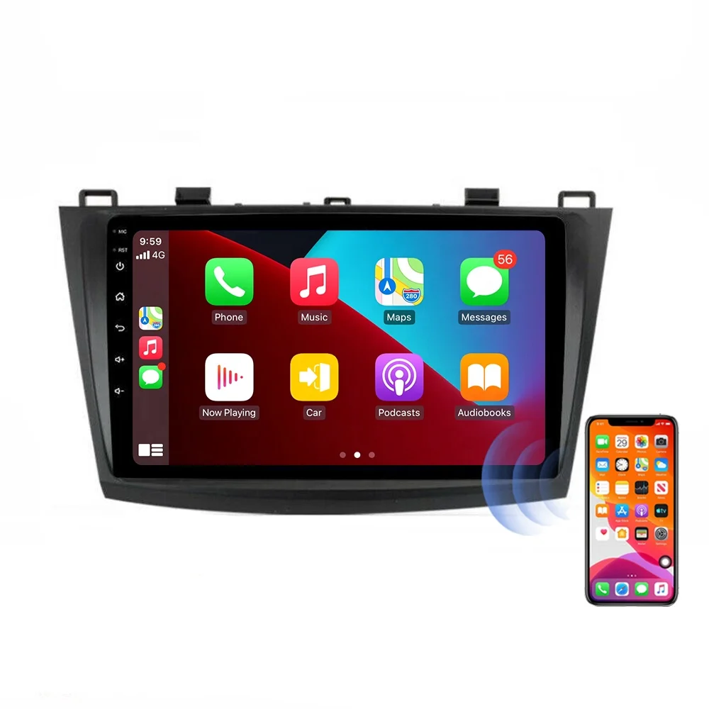 Carplay Android player 9 inch Double DIN car radio 2+32GB GPS WiFi DSP/RDS Car video player for Mazda 3 2010-13