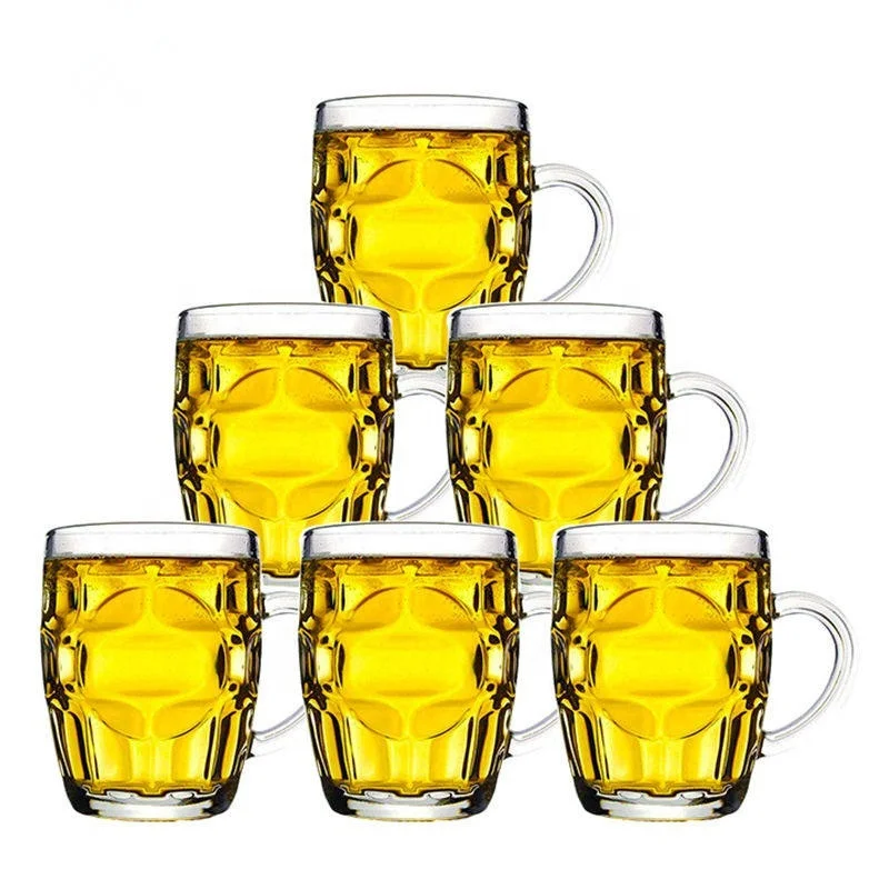 Custom Logo OEM Pineapple Shape Dimple Stein Glass Beer Mug 8oz 10oz 560ml Clear Beer Glass Cup with Handle