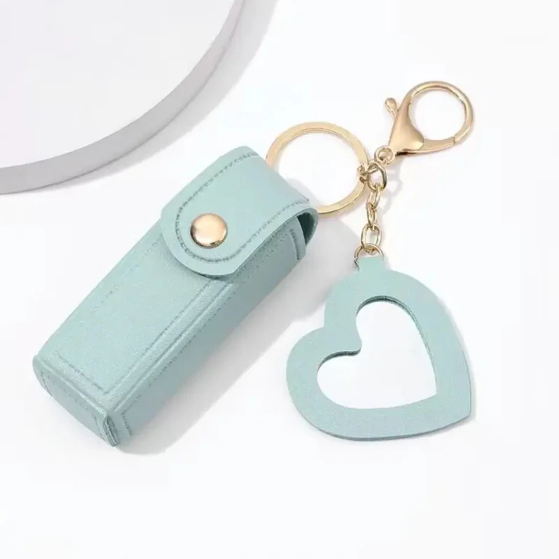 PU Leather Lipstick Bag Keychain Heart-shaped Lipstick Holder Portable Mini Clip-on Sleeve Lipstick Pouch For Women