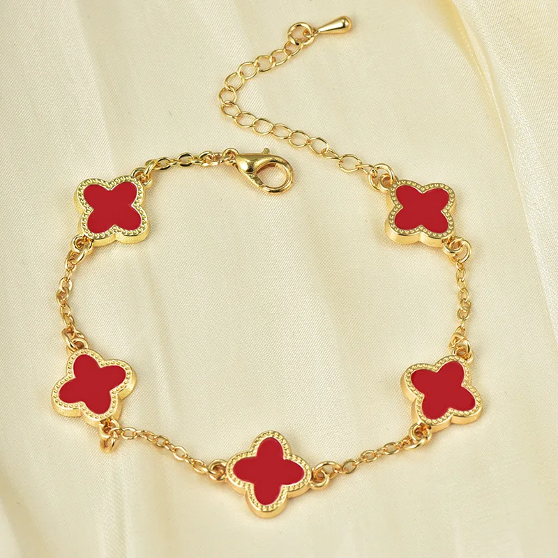 2024 Four Leaf Clover Bracelet Women Fashion Bangle Jewelry KC Gold Alloy Accessories Wholesale Low Price