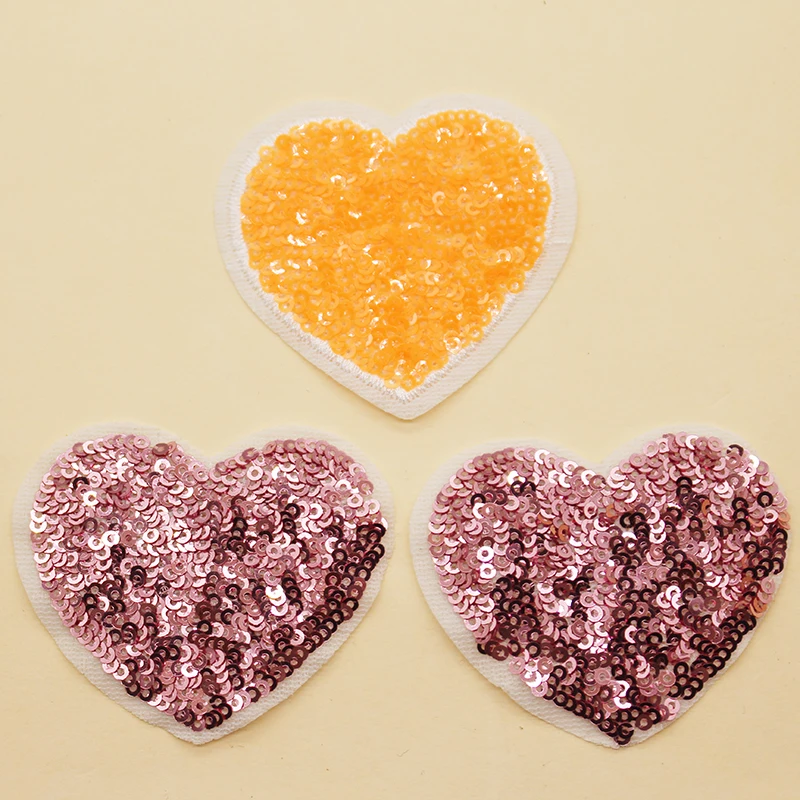 High quality fashion colorful shiny sequin heart iron sew on embroidery patch for clothing