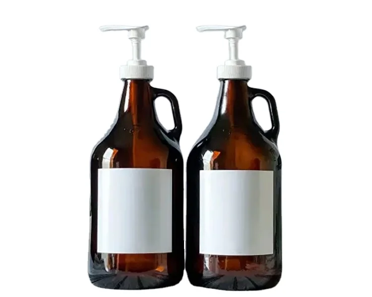 Large Jug with Pump for Liquid Soap Laundry Detergent Dispenser 2L Syrup Pump 64 oz Glass Pump Dispenser Amber Bottle