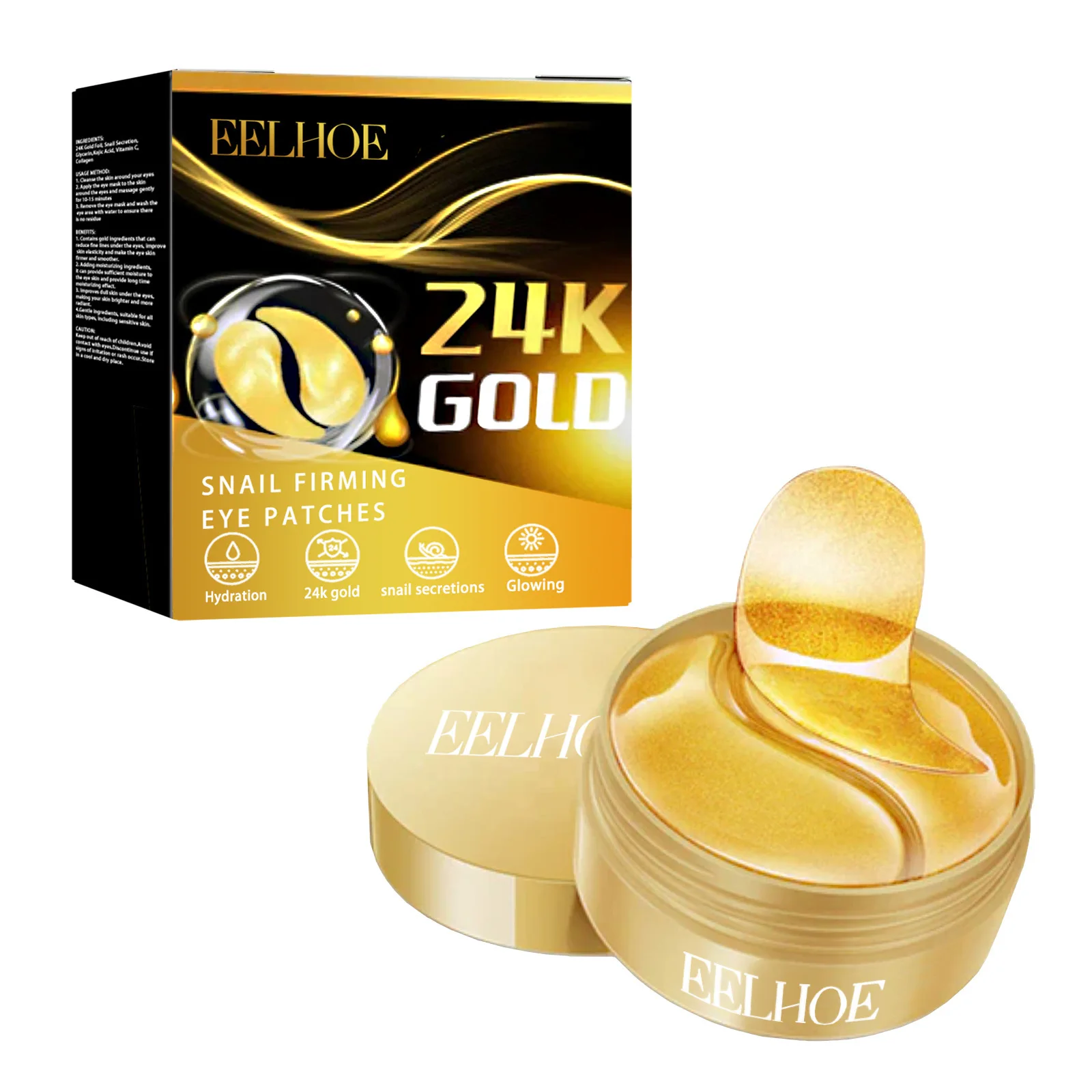 Частная Марка EELHOE 24K Золотая улитка укрепляющая повязки на глаза светящаяся кожа маска для удаления темных кругов против морщин