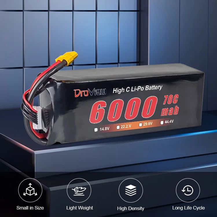Droview Lipo Polymer Battery 6S 22.2V 6000mAh 70C High Rate Rechargeable UAV Lithium Batteries for FPV Drone