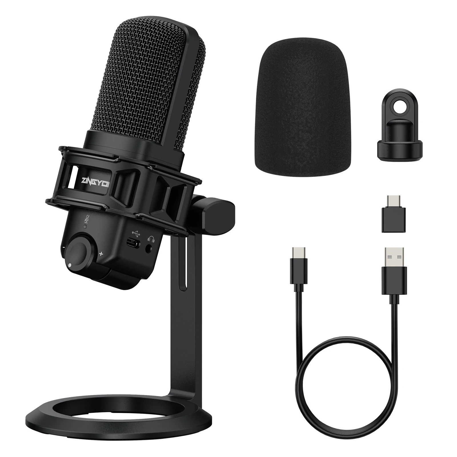 USB Microphone for Computer, ZINGYOU Condenser Cardioid Desktop Mic Plug & Play with Mic Gain, Mute Button and Headphone Port,