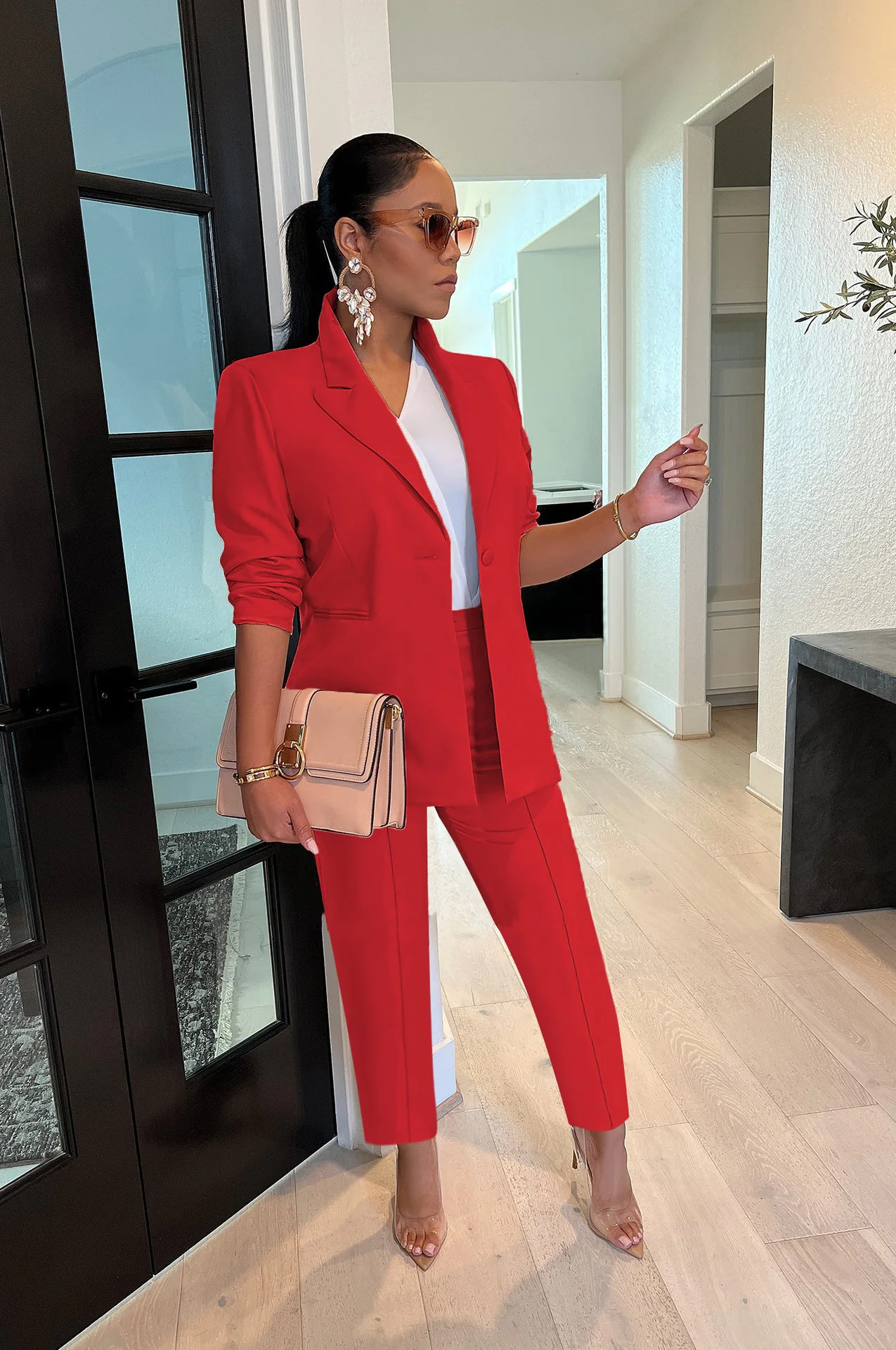 BH1031 long sleeve fashion jacket trousers two piece blazer office suit for women
