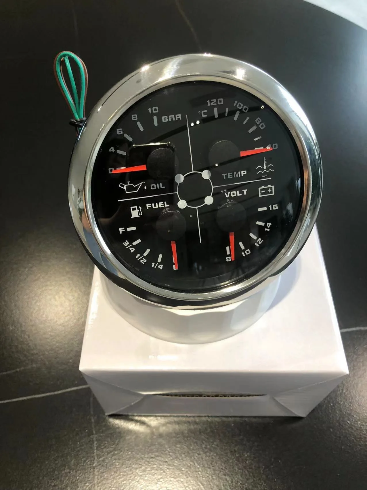 LED Red marine 4 IN 1 pointer multifunction gauge with bar oil pressure fuel level meter