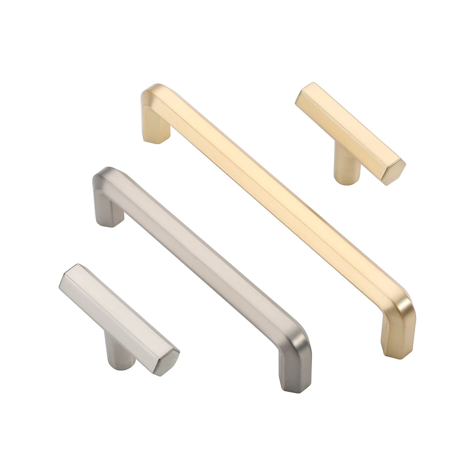 Brushed Brass Modern T Bar Handle Pull Zinc Alloy Metal Cupboard Drawer Knobs and Handles