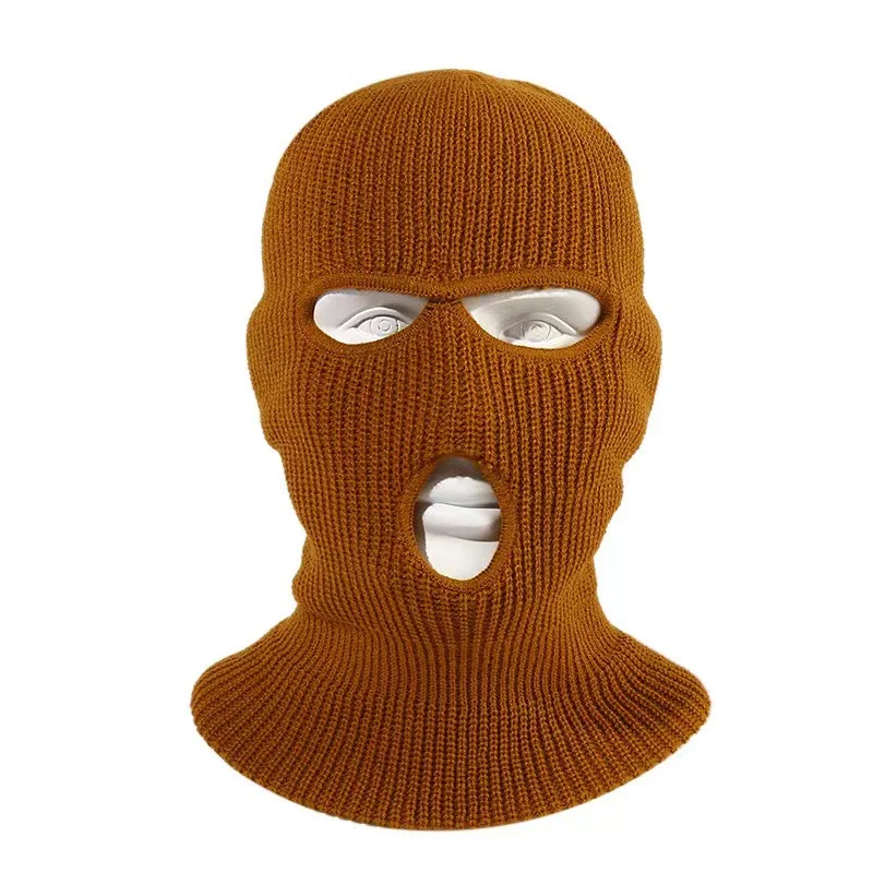 Custom Logo Embroidery Winter Warm 3-Hole Neoprene Skimask Acrylic Knitted Balaclava Ski Mask Hat with Motorcycle Usage