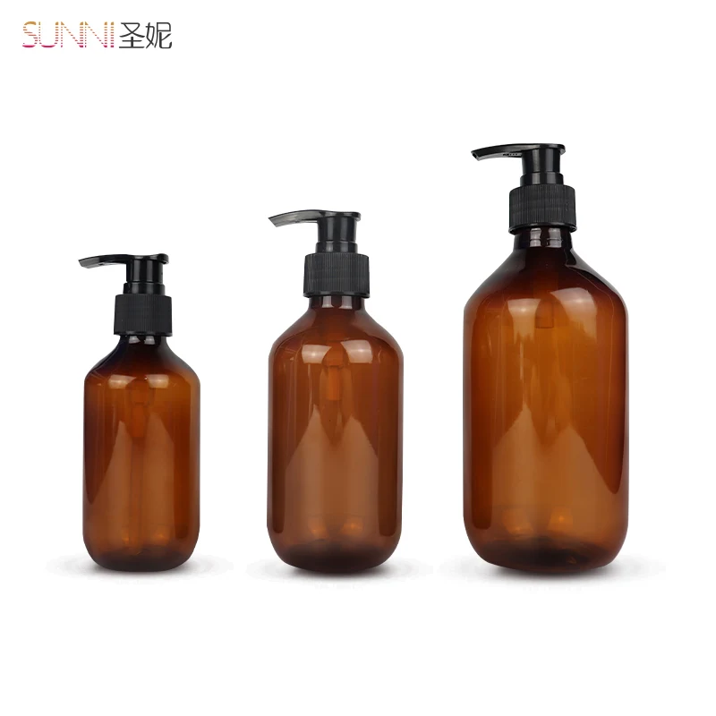 empty amber color wholesale 200ml 300ml 500ml Pet body wash soap Shampoo Plastic Lotion Bottle with Pump