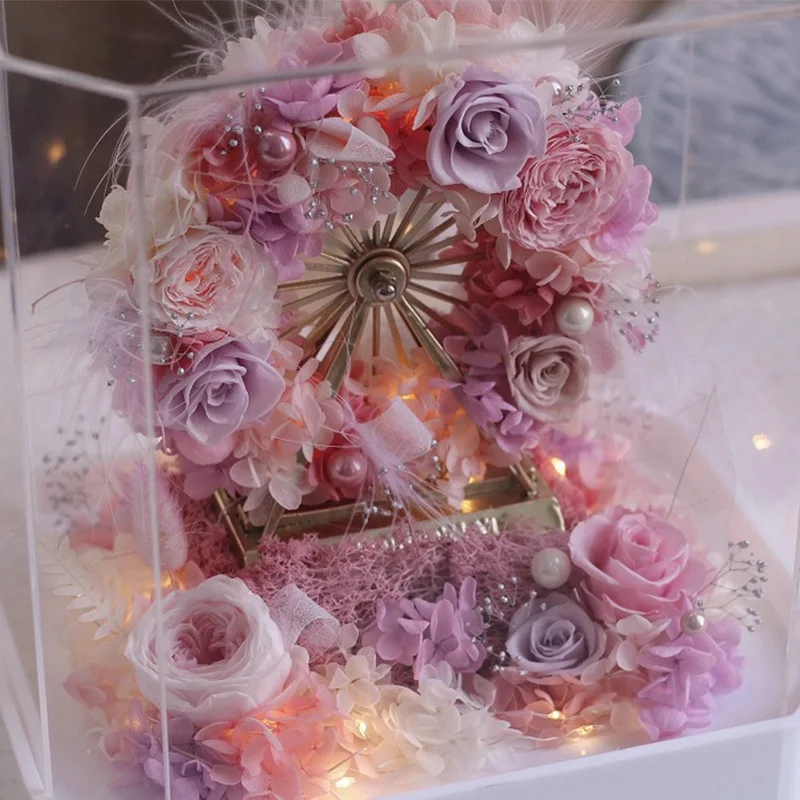Luxury Ferris wheel Eternal Rose Preserved Flower gift wedding decoration Remote control 8 lights in acrylic boxes