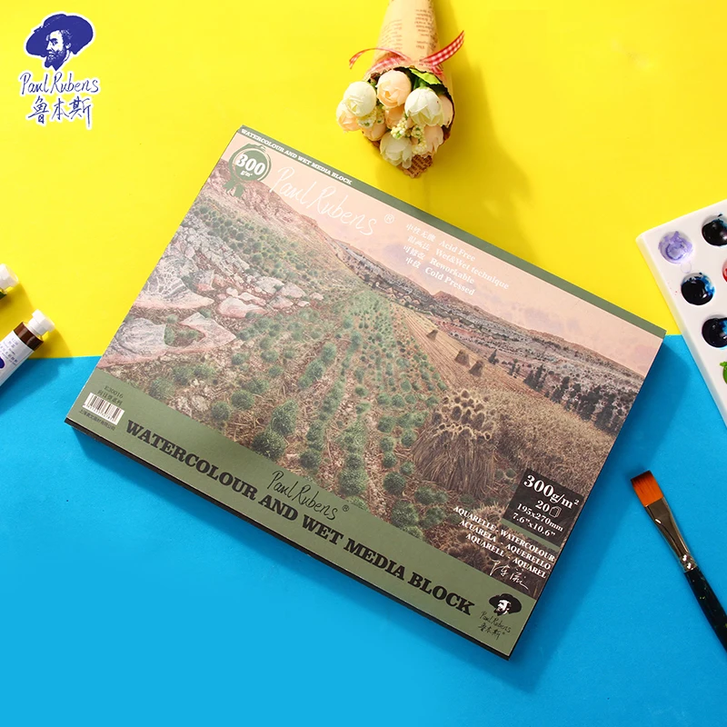 Paul Rubens Watercolor Drawing Paper Sketchbook Coloring Book Art Supplies for Artist 16K A4 20 Sheets 50% Cotton 300g - CL