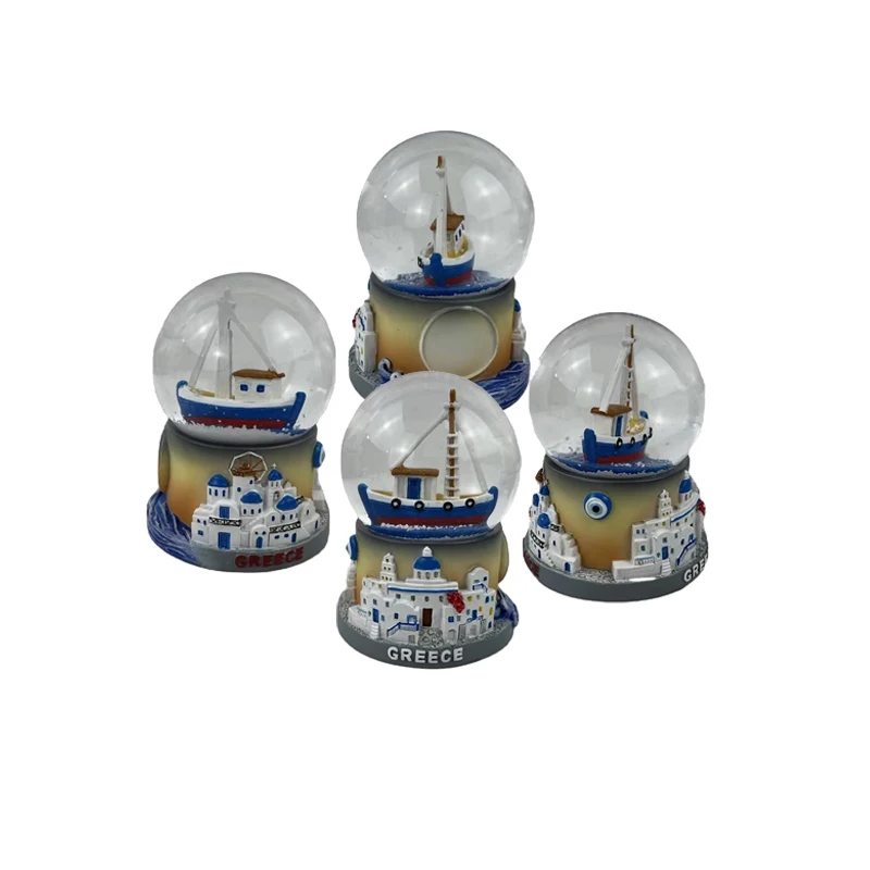 Custom 45 65 80 100mm resin Italy church souvenir  Tourist Retro Collection Rhodes Greece glass water snow globe