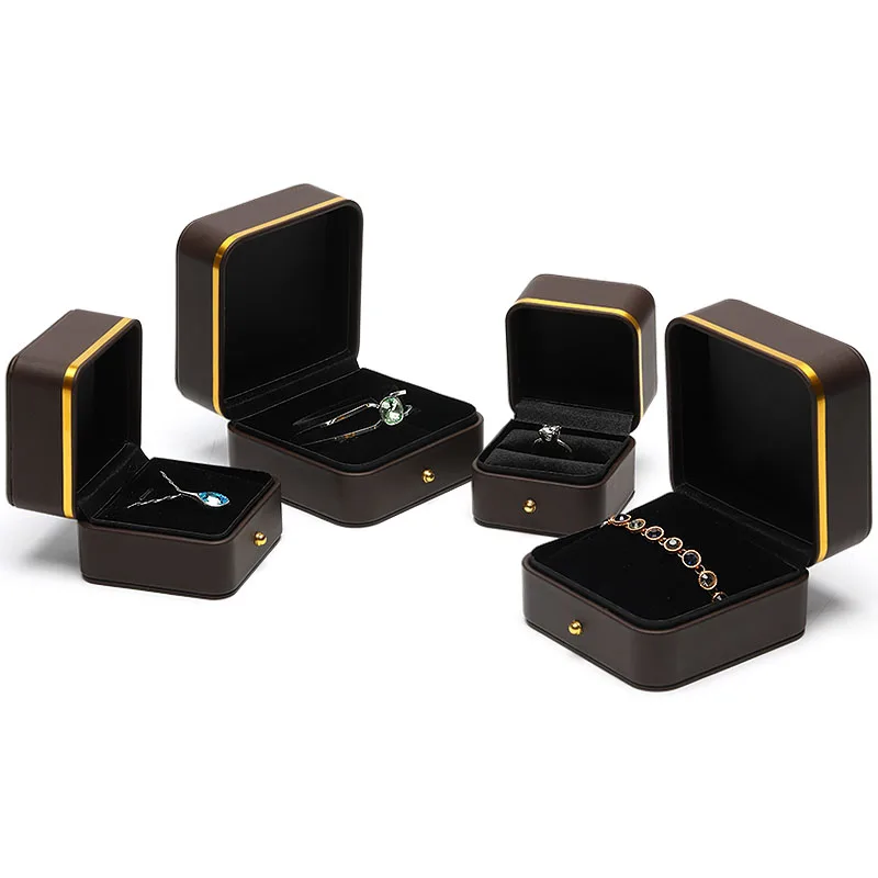 Black gold edge luxury custom logo pu leather jewelry box