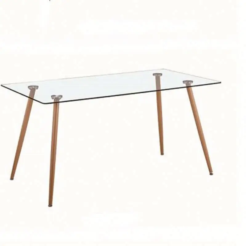 Wholesale Dining Room Furniture Rectangular Dining Table Top tempered Glass tables with metal frames and metal leg