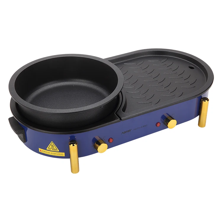 Household Shabu-Roasting All-In-One Pot Non-Stick 2 In 1 Electric Bbq Grills And Hot Pot